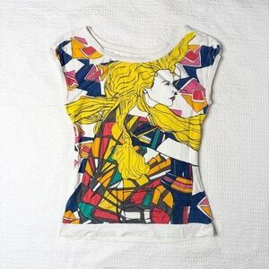 abstract portrait graphic boat neck top